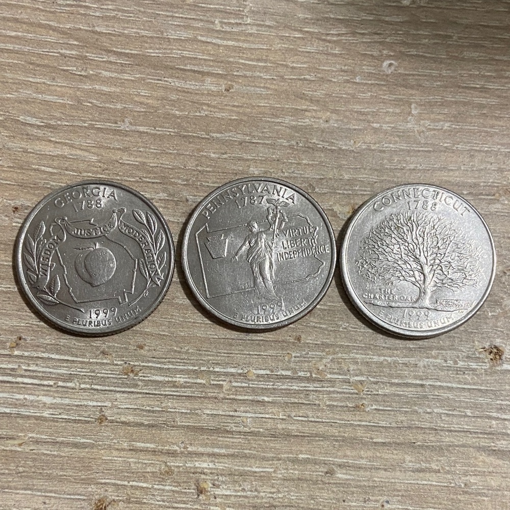 1999 USA State Set of Three State Quarters - Georgia, Pennsylvania, Connecticut